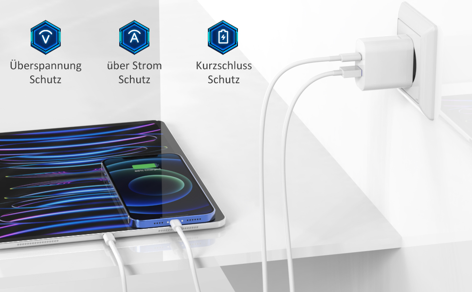 Зарядний пристрій USB-C 25W з адаптером USB [2 в 1] (2 шт.) для iPhone/iPad/навушників/телефону. Мережевий адаптер, багатофункціональний зарядний пристрій, підтримка PD 3.0, швидка зарядка, білий. Без кабелю.