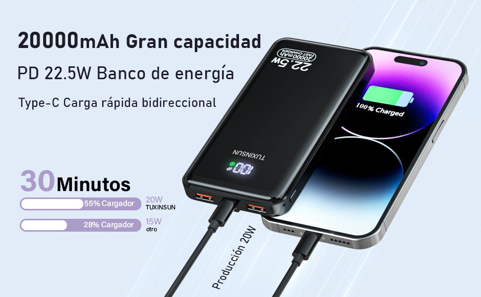 Power Bank 20000 mAh 22.5W PD3.0 QC4.0 з LCD дисплеєм, чорний - портативний акумулятор для смартфонів та смарт-годинників