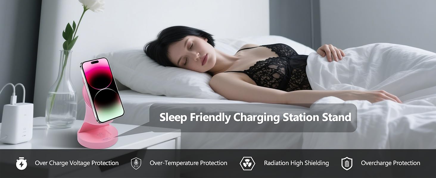 3-в-1 Мережевий Зарядний Пристрій MagSafe, Бездротова Зарядка для iPhone 17/16/15/14/13/12/Plus/Pro Max/Mini, Apple Watch 9/8/7/6/SE/5/4/3/2, AirPods Pro/2/3 (Рожевий)