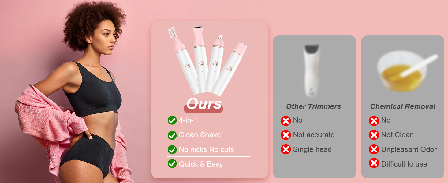 Електричний жіночий тример 4-в-1 для обличчя, бікіні зони та ніг