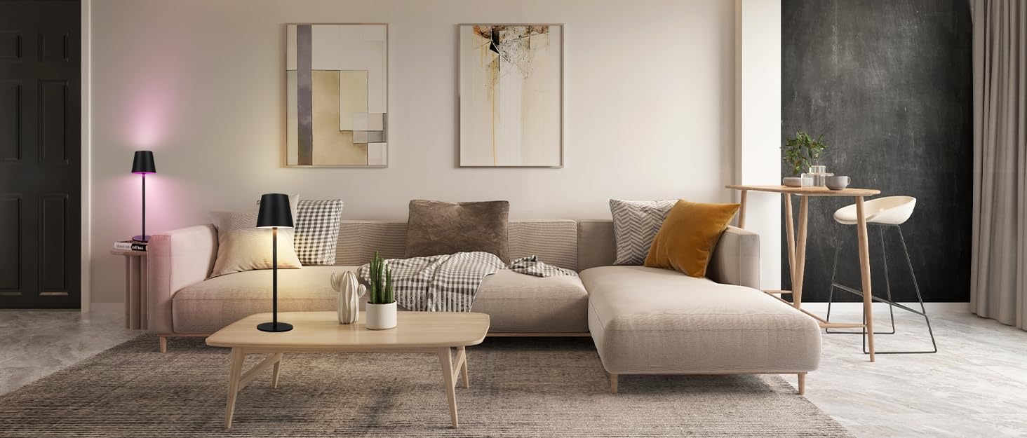 Бездротова настільна лампа - LED лампа на акумуляторі, торшери з сенсорним керуванням, диммуванням, USB зарядкою, 2 шт. (1 шт., чорний)