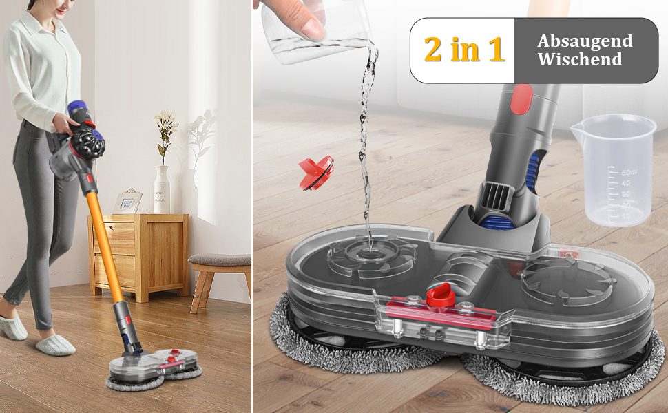 Насадка для миття підлоги RUKHOOL для пилососів Dyson V7/V8/V10/V11/V15, з мікрофіброю та 8 змінних серветок, водяний бак