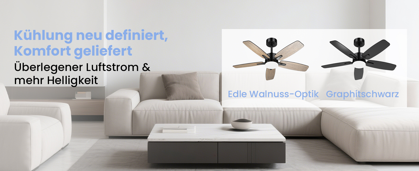 Стелянка вентилятор 106 см з підсвіткою та двосторонніми лопатями, тихий вентилятор з LED-лампою та пультом керування, для спальні та вітальні, DC мотор, штанга темне дерево