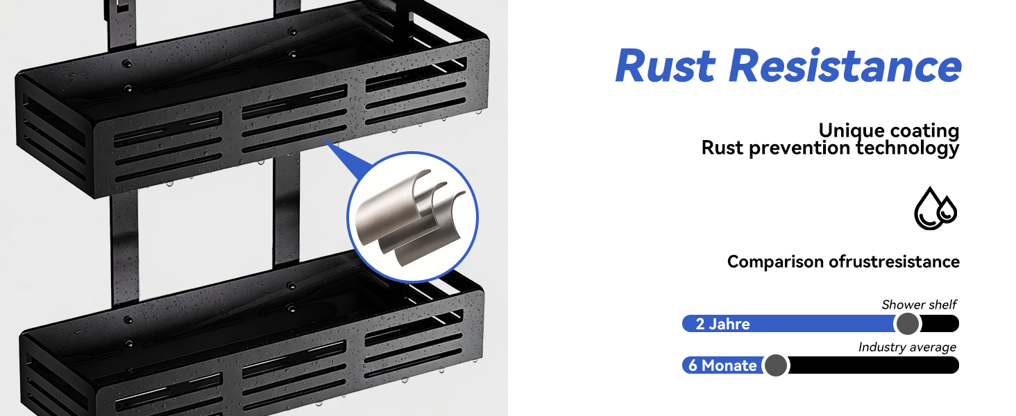 Настінна поличка для душу Hawsam з 2 кошиками та 4 гачками, без свердління, чорна