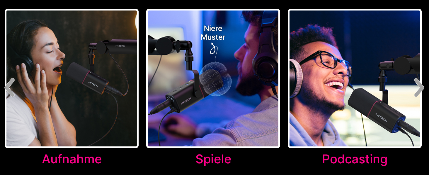 IXTECH Динамічний мікрофон з нирковою характеристикою RGB для студії, стримінгу та запису. USB/XLR, регулювання Gain, для подкастів та вокалу. Білий (M, Black)