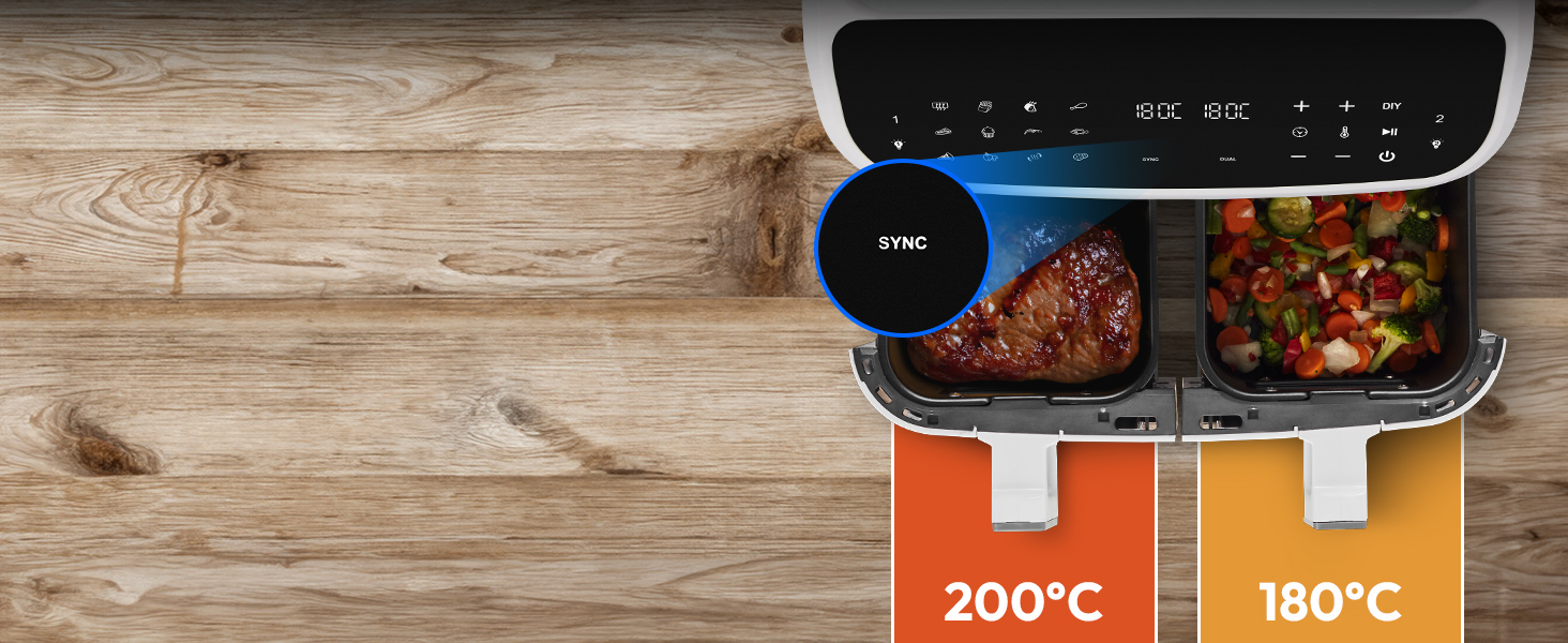 MEDION P20 XXL Фритюрниця для повітря з 2 камерами (8,7 л, 2600 Вт, 10 програм, ILAG PFAS-free, MD11760) матово-біла