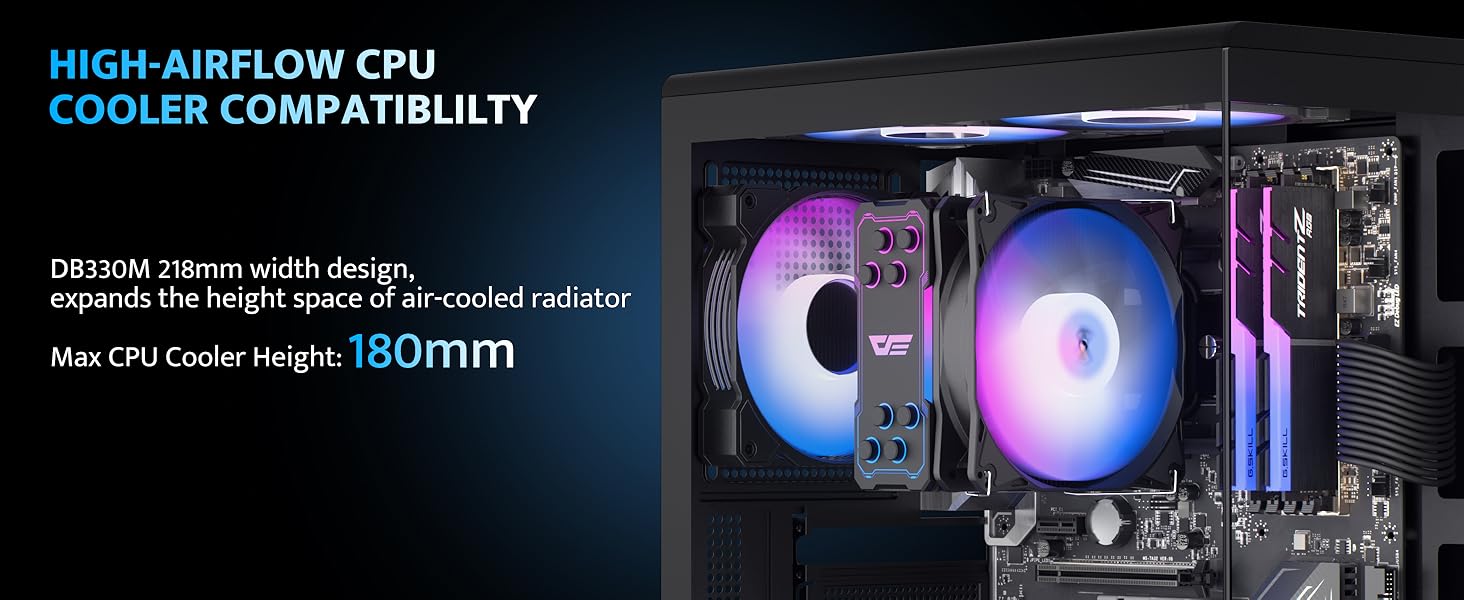 darkFlash DB330M: Чорний корпус для ігрового ПК Micro-ATX з 3 RGB вентиляторами, підтримка AIO 240мм, Typ-C