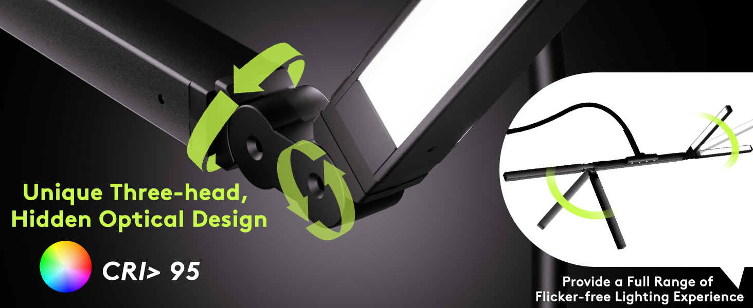 Настільна лампа для робочого столу з 3 джерелами світла, 24W, 100см, денне світло, з пультом дистанційного керування, регульована яскравість, лампа для монітора, модель «Лебідь», матовий чорний колір