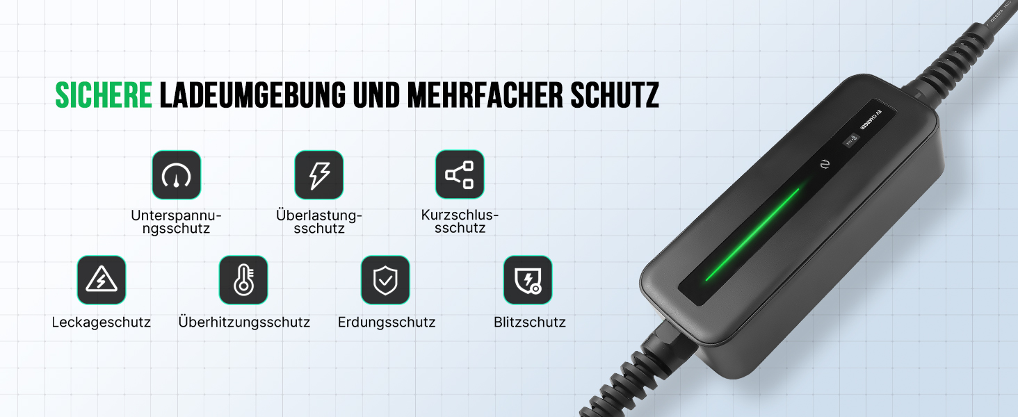 Кабель для зарядки електромобіля Type 2 Schuko 3.68kW 10-16A, 6м, IP66 - Wallbox з LCD дисплеєм для PHEV/EV