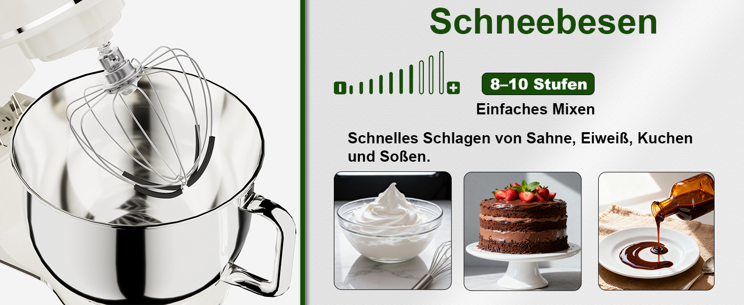 Кухонний комбайн-міксер Camic 2000W, чаша з нержавіючої сталі 7л, 10 швидкостей, набір насадок та захист від бризок, білий