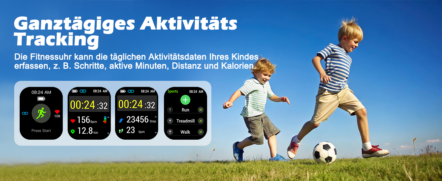 Дитячий розумний годинник-фітнес-трекер Kinder з 1.83' HD екраном, крокоміром, IP68 водонепроникністю, 120 спортивними режимами, монітором сну та будильником для дітей 5-16 років (блакитний)