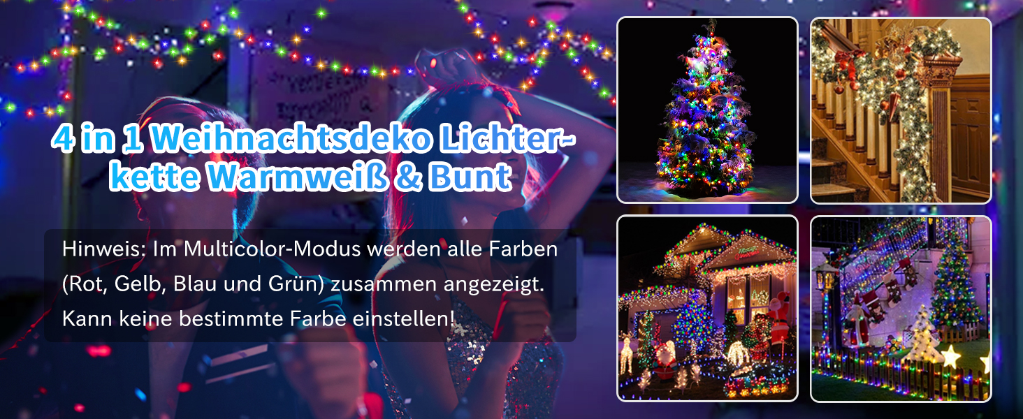 Гірлянда світлодіодна зовнішня 10м, 100 LED, тепле біле та кольорове світло, з пультом, таймером, 11 режимів, для декору балкона, саду, вечірки, весілля, ялинки