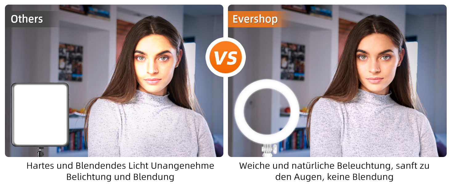 Кільцеве світло Evershop 10.5” з триподом для телефону, ноутбука, відеоконференцій, YouTube, TikTok, LED, 3 кольори + 10 рівнів яскравості, 360° обертання