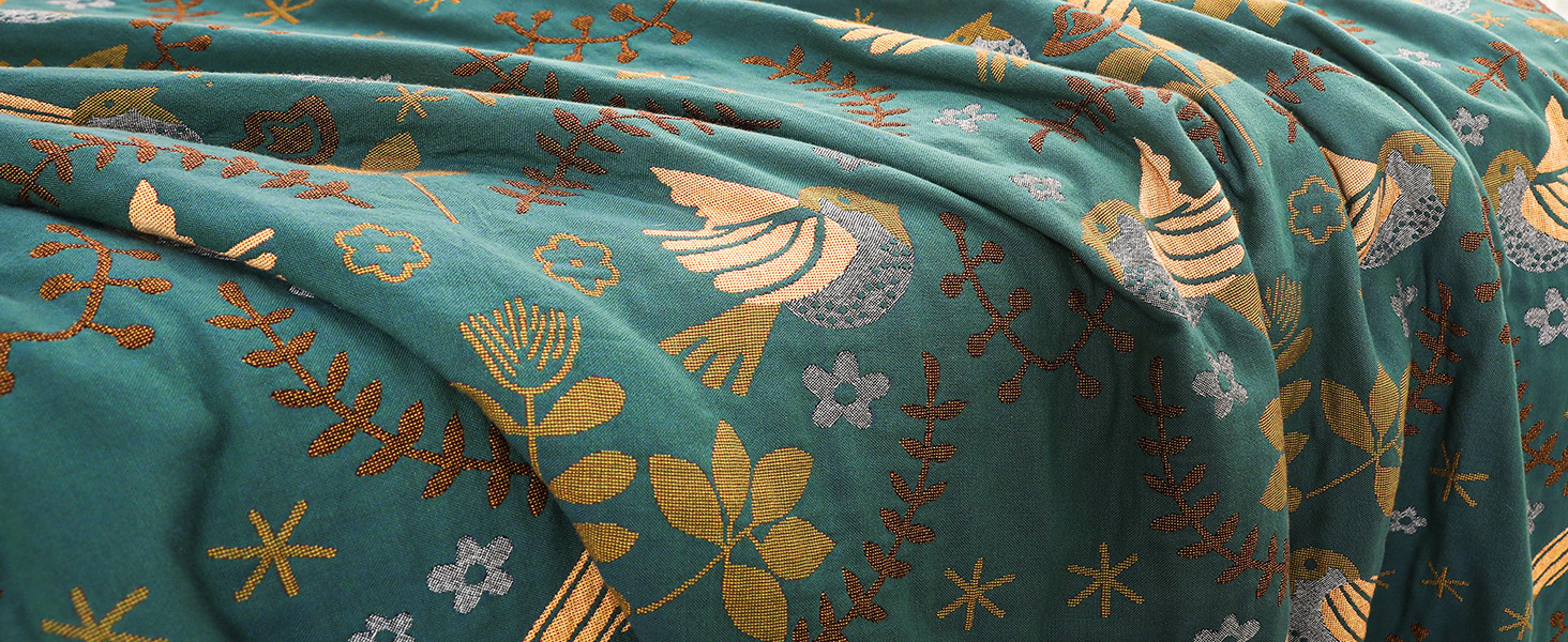 Двосторонній плед Boho 100% бавовна 200×230 см, мусліновий покривало для дивану, крісла та ліжка, м'який і затишний, синьо-бежевий