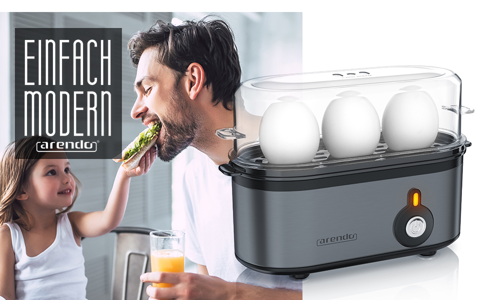 Електричний яйцеварка Arendo Threecook з нержавіючої сталі - 1-3 яйця, регулювання ступеня готовності, BPA-free, сірий колір