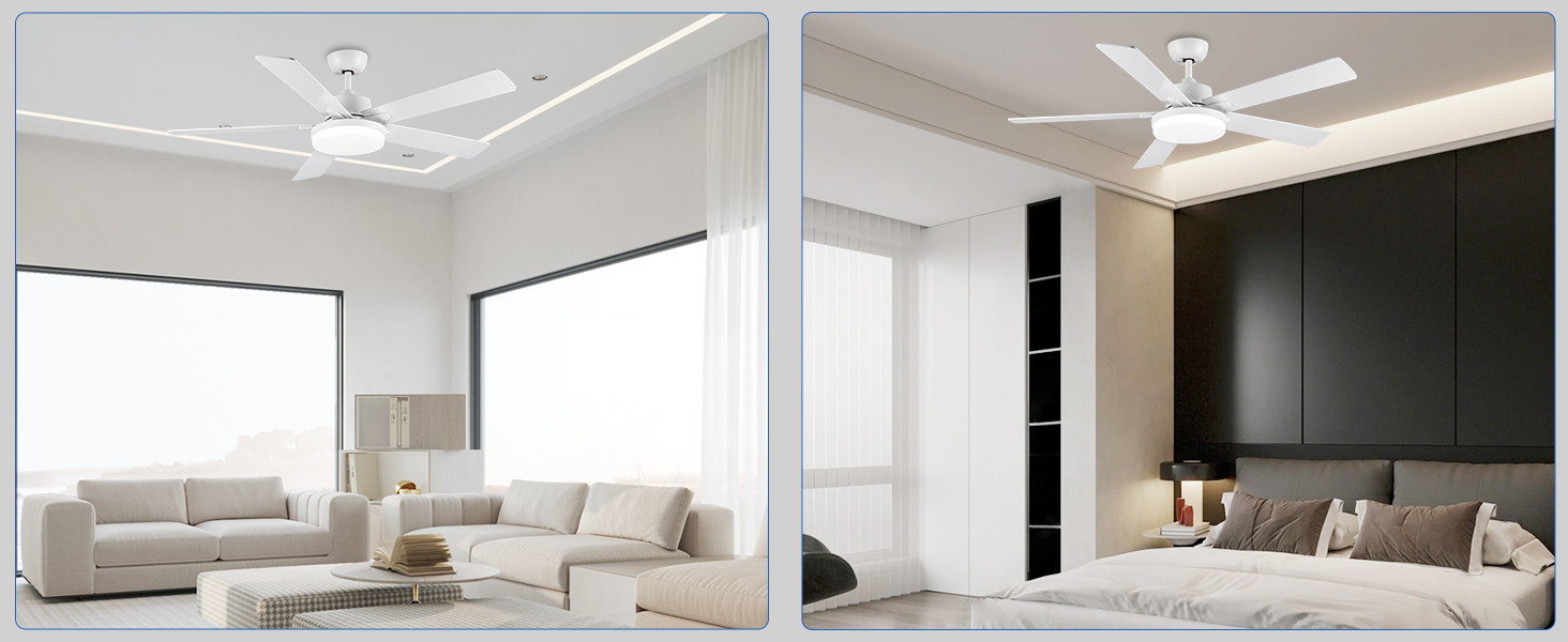 Стеляний вентилятор Newday 153 см з підсвіткою та пультом керування, 5 лопатей, DC мотор, реверс, пам'ять, регулювання яскравості (білий)