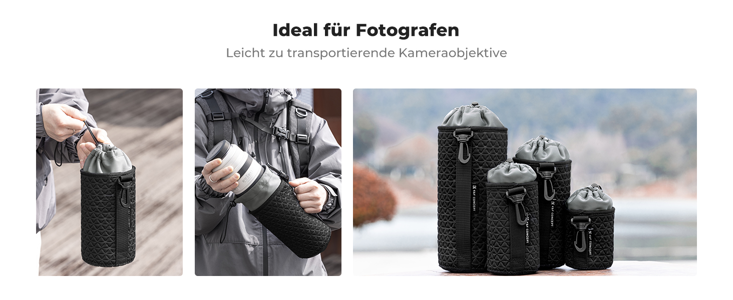 Чохол для об'єктива K&F Concept: 4 розміри, для Canon, Nikon, Sony, Fuji, Sigma, з шнурком