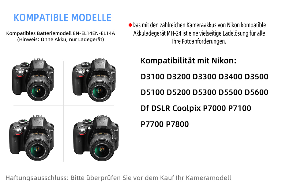 Зарядний пристрій MH-24 для акумуляторів EN-EL14/EN-EL14A (Nikon D3100, D3200, D3300, D3400, D3500, D5100, D5200, D5300, D5500, D5600, P7000, P7100, P7700, P7800, SLR-камери)