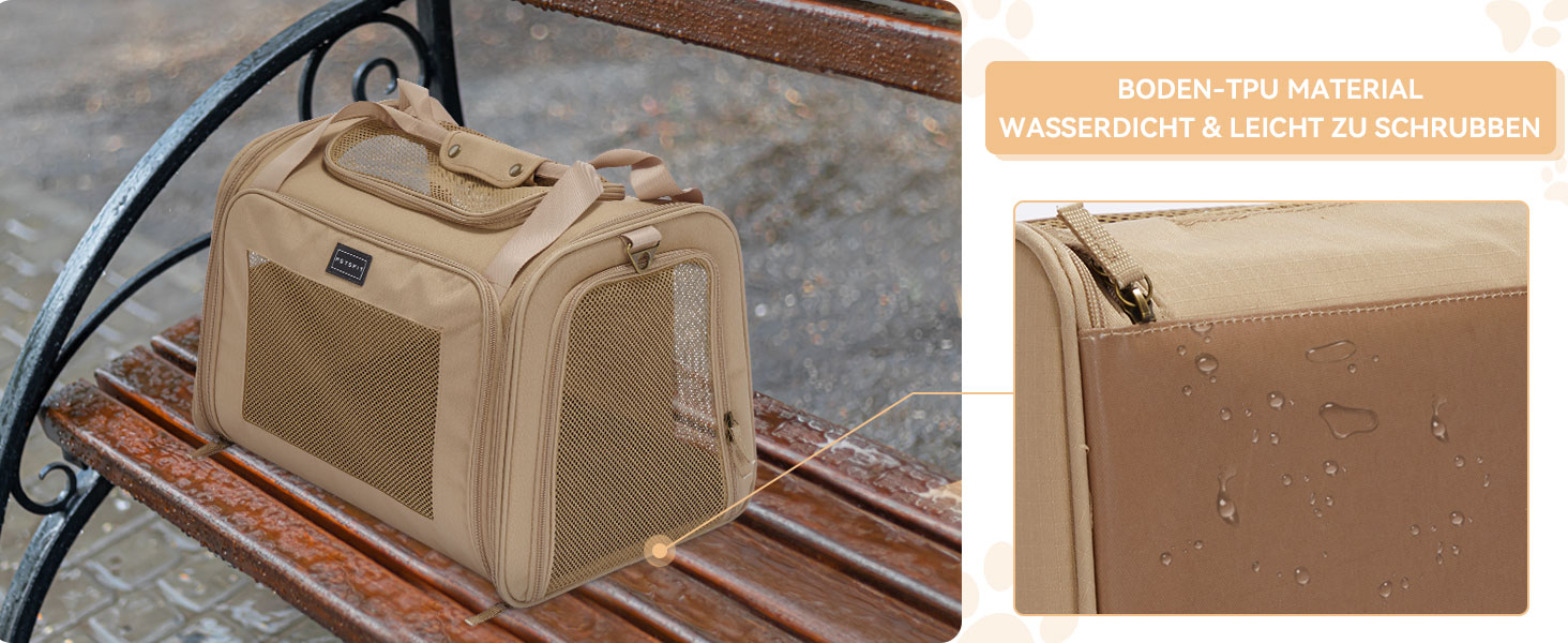 Транспортна переноска для котів та собак Petsfit, складана сумка-переноска, 50L x 33B x 33H см, з м'яким розкладним килимком та регульованим плечовим ременем, Khaki