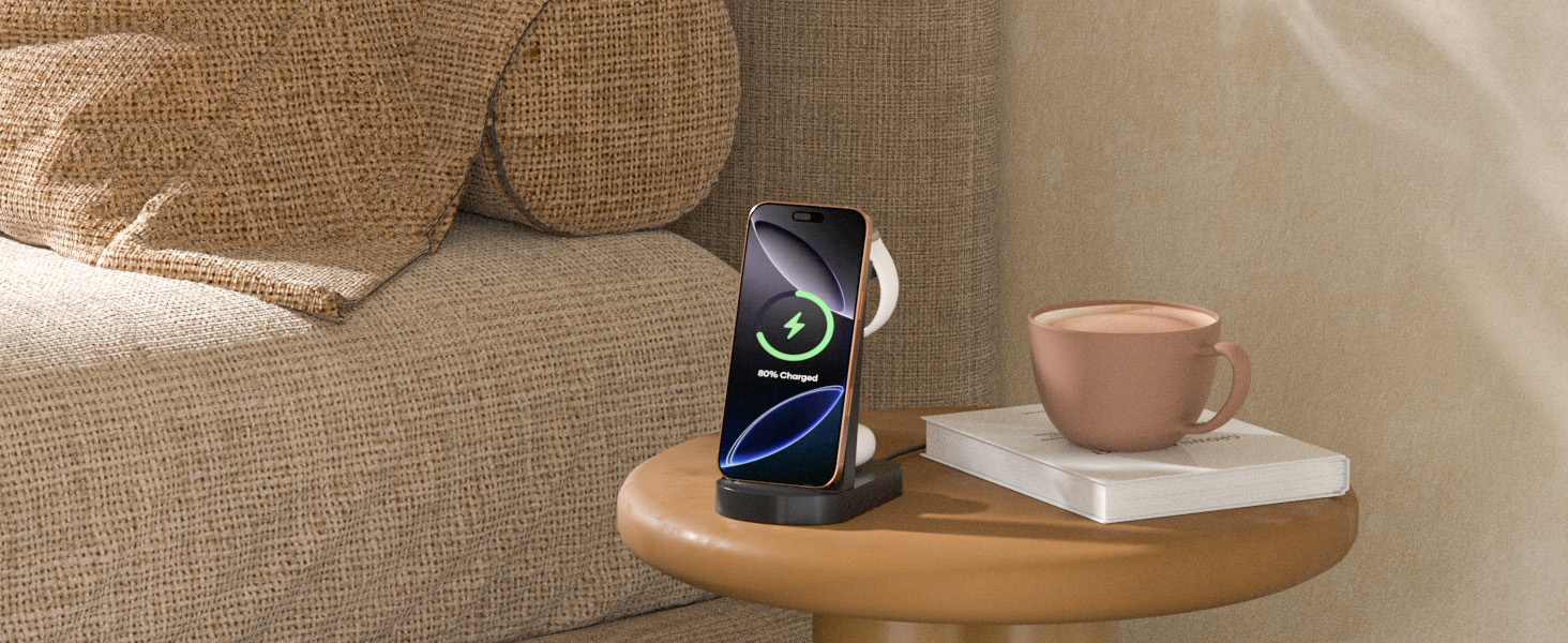 Бездротова зарядка 3-в-1 з адаптером 18W, сумісна з iPhone 16/15/14/13/12 Pro/Pro Max, Apple Watch, AirPods Pro (Чорний)