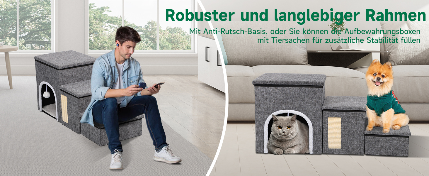 Сходинки для собак Upgrade XL, сірі, 90x35x43 см, 3 сходинки, для великих собак, котів, ліжка, дивана