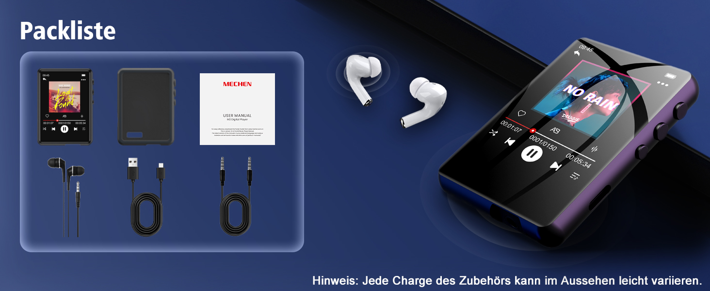 MP3 плеєр Mechen Bluetooth 32GB з динаміком, USB-C, FM-радіо, записом, Hi-Fi звук, тривалий час роботи, підтримка карт пам'яті, чорний