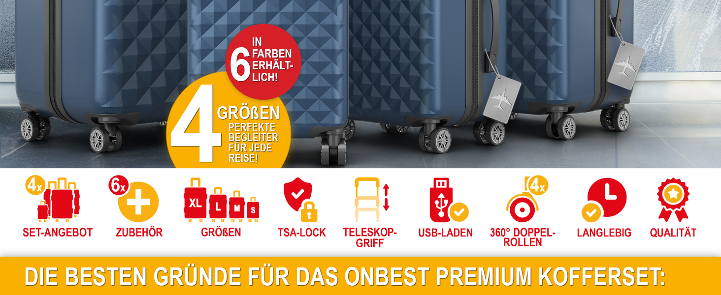 Преміум набір валіз 4 шт. – жорсткі валізи з TSA-замком, USB-порт – плюс ваги для валіз, ремені, адресники, тримач для напоїв, чохол для взуття, захисні чохли, рожевий