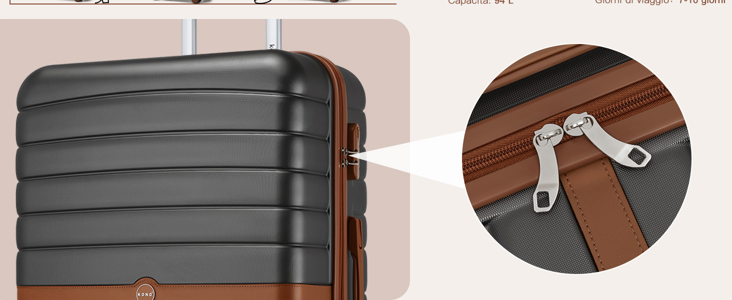 Набір валіз KONO 3 в 1: Trolley, ABS+PC, з коліщатами та кодовим замком (Сірий/Коричневий)