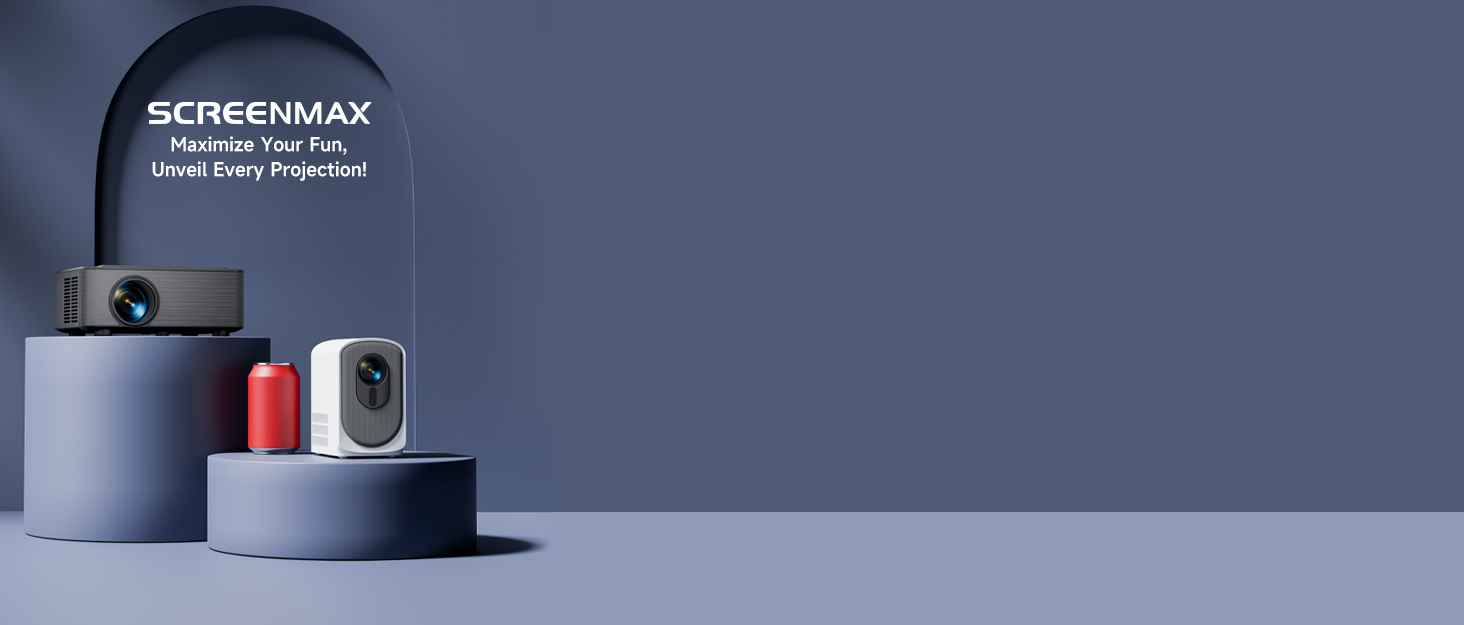 Проектор SCREENMAX для дому та вулиці, 1080P, WiFi 6, Bluetooth 5.3, 50% Zoom, HDMI/AV/Laptop/iPhone, Чорний