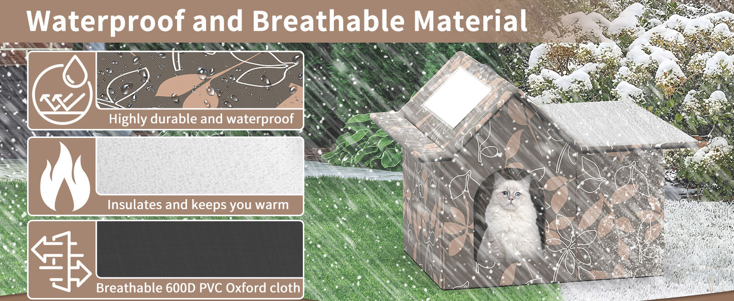 Кіт-будинок для вулиці, зимостійкий, знімні подушки, захист від холоду для котів, легко збирається, зелений (коричневий), 33 x 38 x 43 см