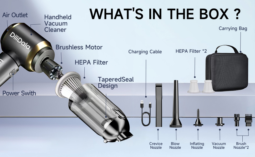 Бездротовий ручний пилосос DiliDala, 25000 Па, акумуляторний, 3 швидкості, для авто, кухні, дивана, офісу