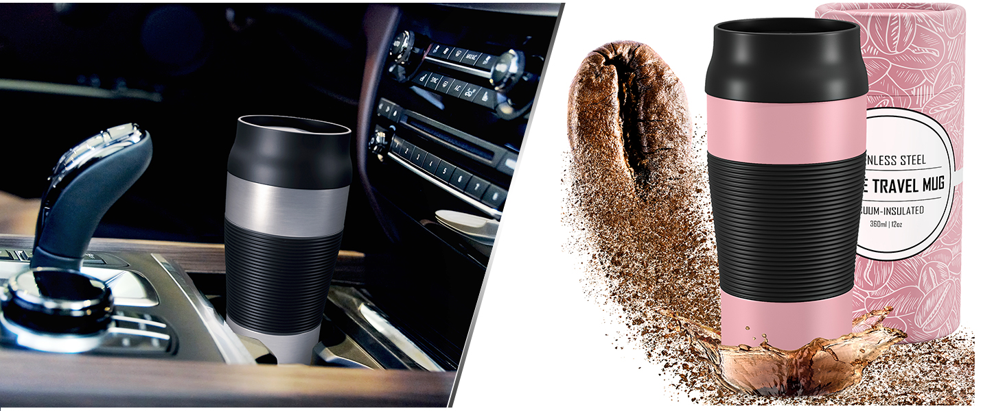 Термокружка для кави To-Go з нержавіючої сталі, 360 мл, рожева | Зберігає тепло 4 години, холод 8 годин | Без BPA, витікання неможливе