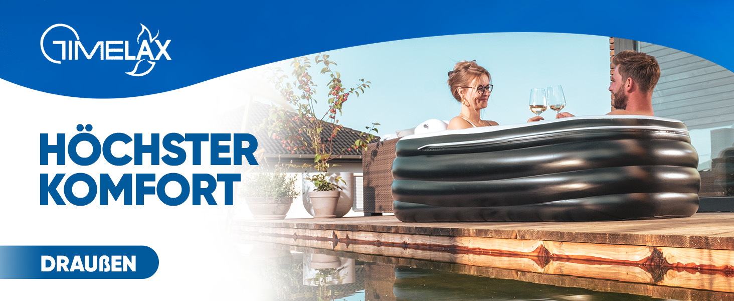 Надувна ванна TIMELAX® XL з ергономічною спинкою | 0,5 мм PVC, без BPA | Мовна, розкладна, для дорослих, чорна