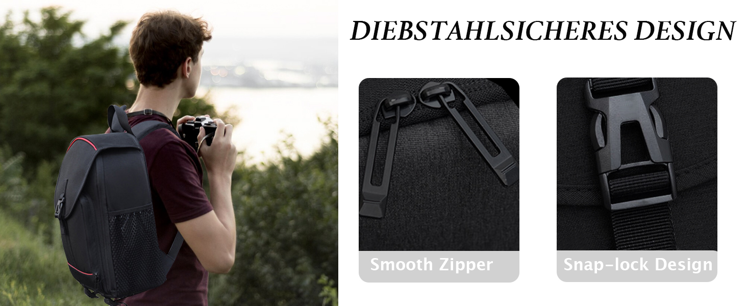 Рюкзак для камери: чорний фоторюкзак для DSLR/SLR з об'єктивом та аксесуарами