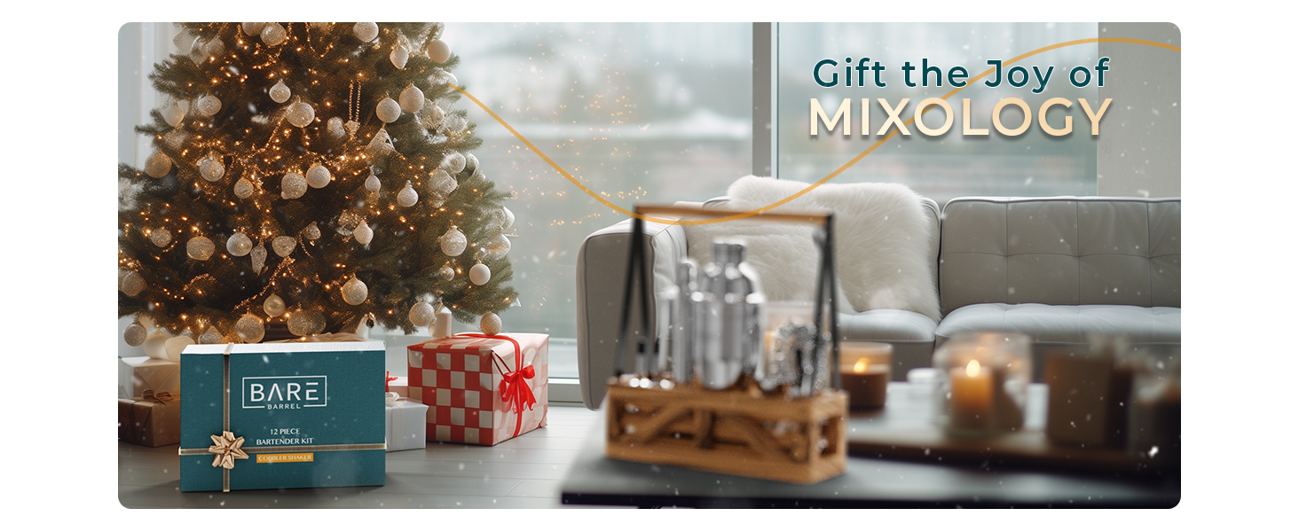 Набір бармена для приготування коктейлів Rose Gold 24oz: 12 предметів, дерев'яний підставник, рецепти, професійний барний аксесуар