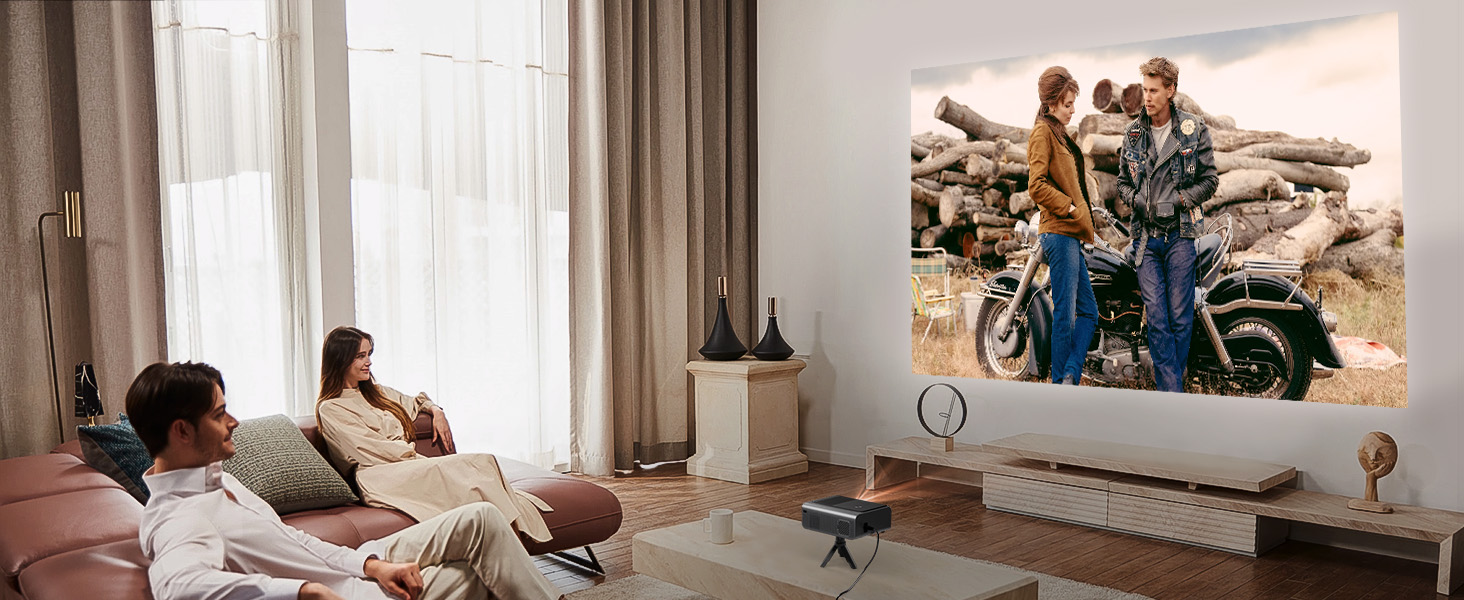 Проектор Mini Beamer 1080P Full HD 600ANSI з автофокусом, корекцією трапеції, WiFi6, Bluetooth, 4K, 50% зум, 360° обертання для дому та мобільного використання