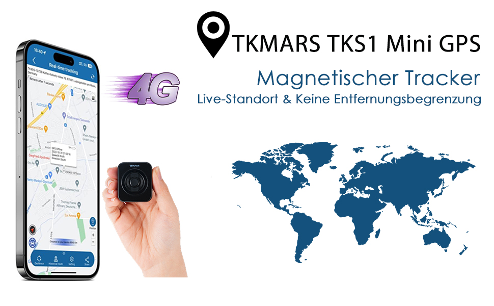 GPS-трекер для авто TKMARS TKS1, 4G, 7800 мА·год, магнітний, водонепроникний, реальний час, безкоштовний додаток, без абонплати