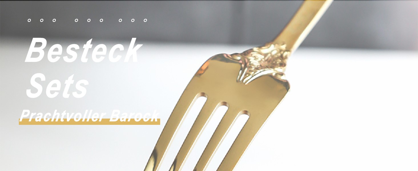 Набір столових приборів Prächtiges Barock 20 предметів з нержавіючої сталі 18/10, золотий колір, у подарунковій коробці (виделки, ложки, ножі)