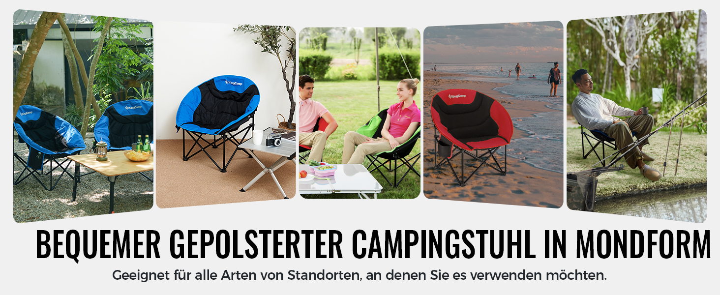 Крісло для кемпінгу KingCamp Moonchair XXL: зручне, м'яке, для відпочинку на природі, саду, риболовлі. Макс. 205 кг, з кишенею для напоїв та високою спинкою (Блакитний)