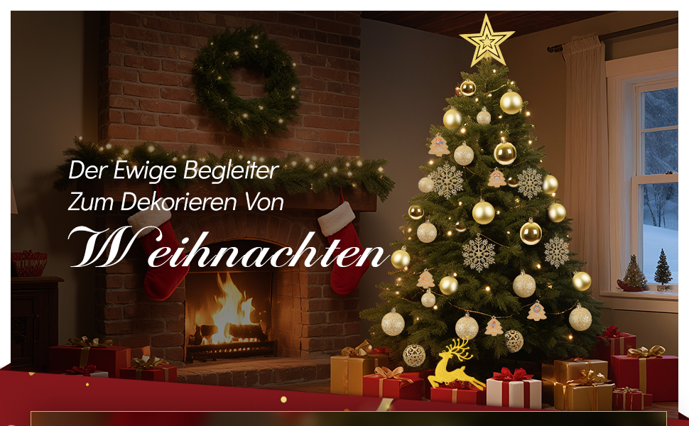 Набір прикрас для ялинки 141 шт., кульки для ялинки з пластику, матові, глянцеві, з блискітками, з вирізаним візерунком, ялинковий декор для дому та вулиці (золотий)