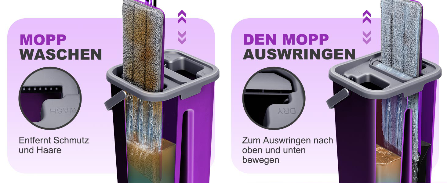 Набір для миття підлоги Masthome з відром: плоский моп, 3 мікрофібрових насадки, відро з нержавіючою сталею, моп з функцією віджиму, для прибирання підлоги