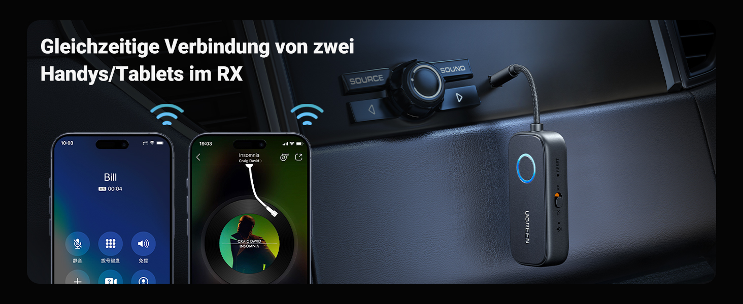Bluetooth-ресивер UGREEN AptX 5.3 Hi-Fi аудіо-адаптер для стереосистем з Dual 3.5mm AUX