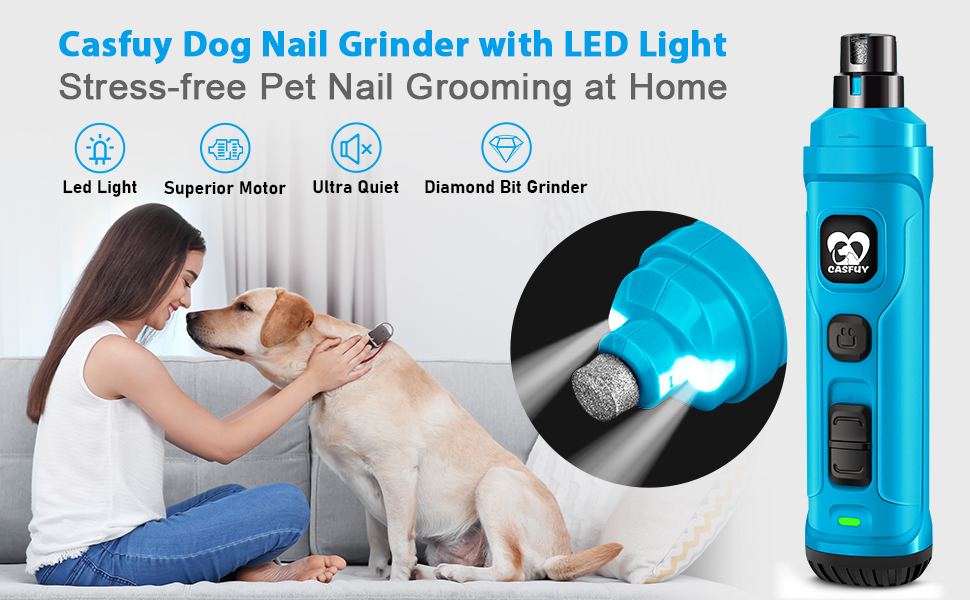Електричний точило для кігтів собак та котів Casfuy з LED-підсвіткою, 2 швидкості, тихий, для собак та котів малих та середніх порід (Скай Блю)