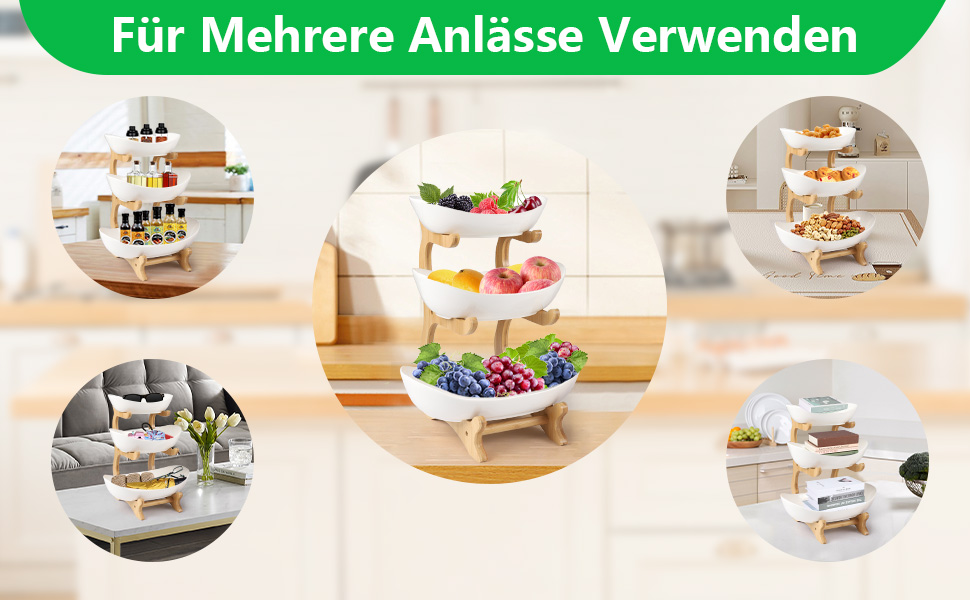 Керамічна етажерка для фруктів Dreamhigh® з 3 ярусами, економна та стійка, сучасна фруктова та овочева миска з бамбуковою підставкою