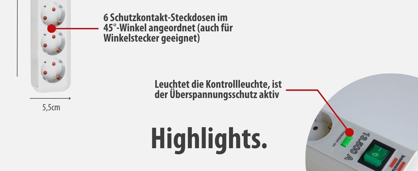 Бренненштуль Eco-Line Розподільний блок 6 розеток з захистом від перенапруги (сірий)
