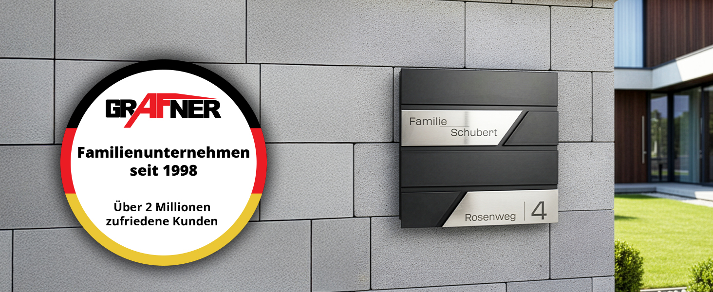 Поштовий ящик Grafner Premium персоналізований RAL 7016 з газетницею та 2 ключами, антрацитовий, з гравіюванням (ім'я, вулиця, номер будинку), комплект для монтажу