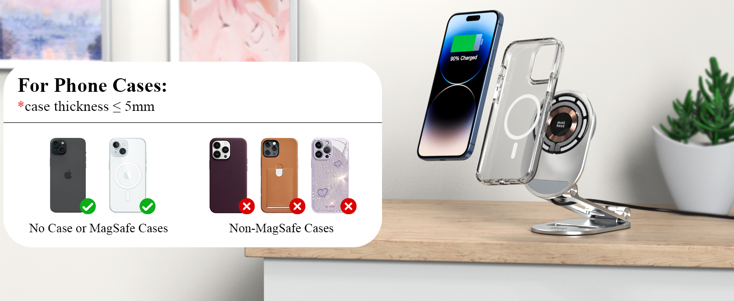 Магнітна бездротова зарядна станція Minthouz 20W USB-C: регульована підставка з алюмінію для iPhone 16, 15, 14, 13, 12 та AirPods Pro