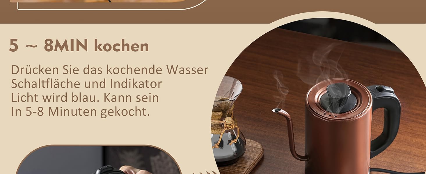 Електричний чайник Schwanenhals 1.0L, ретро-дизайн, нержавіюча сталь, 1000W, з автовимкненням та захистом від перегріву, BPA-free, мідний колір
