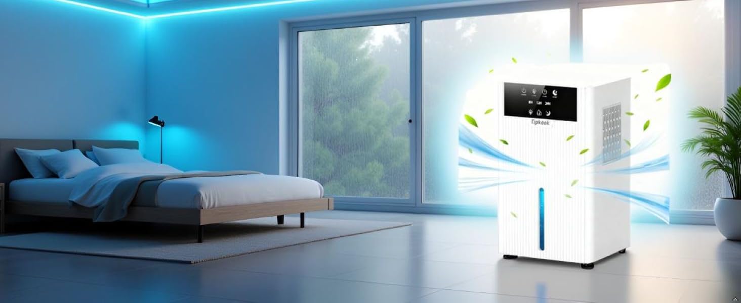 Електричний осушувач повітря 2400 мл з автоматичним відтаванням, 10 кольорів підсвічування, таймер 8/12/24 год, портативний для ванної, спальні, кухні, шафи (новий білий)