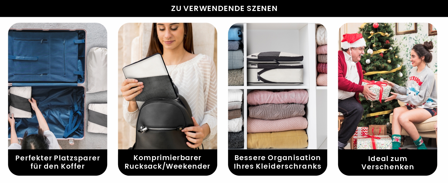 Набір органайзерів для валізи з компресією, 6 шт. - Кубики для пакування одягу, білий (Elfenbein) - Організація багажу в дорогу